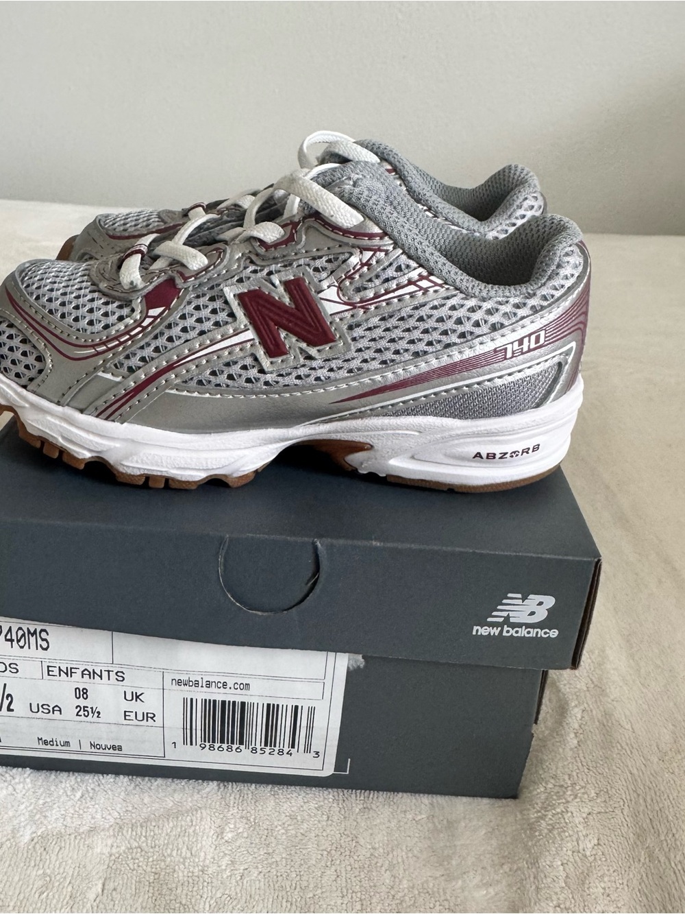 New Balance Kids Silver and Maroon Athletic Sneakers
